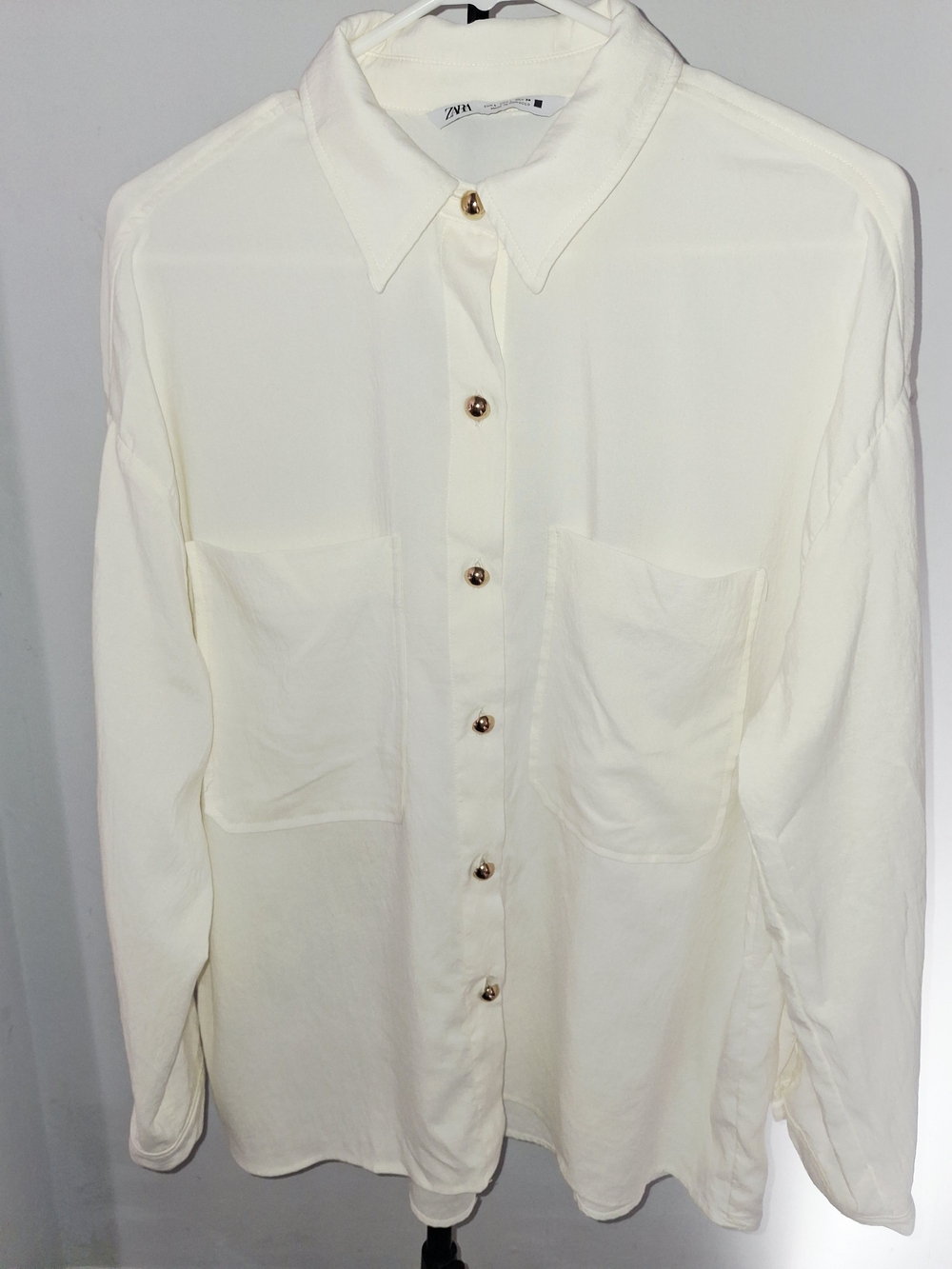 Zara Womens Cream Button-Up Shirt